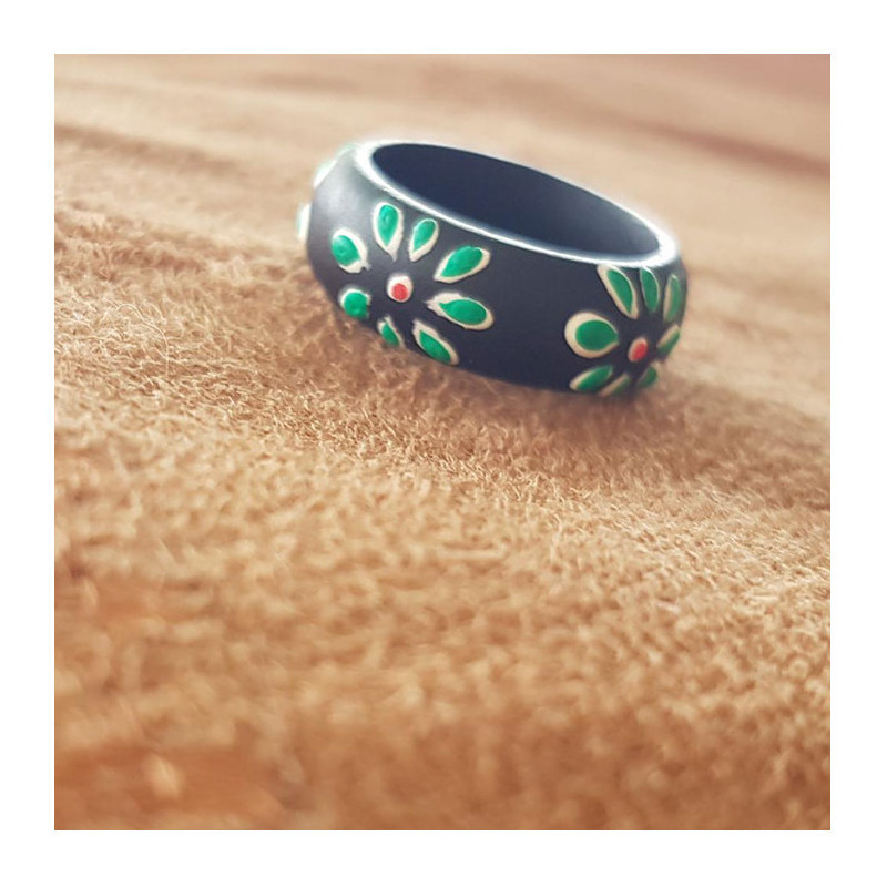 Bague Bois Fleurs Vertes