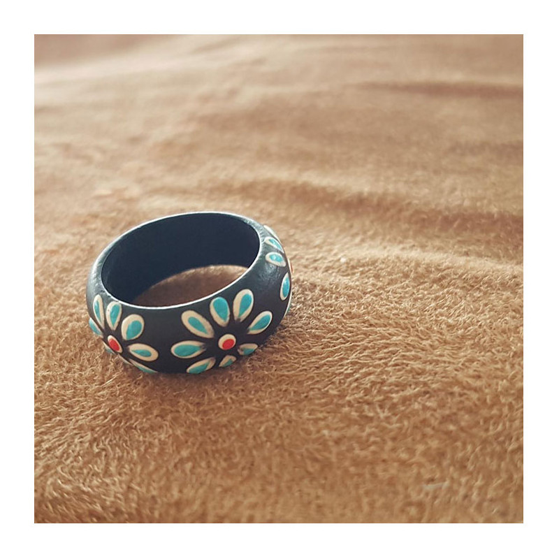 Bague Bois Fleurs Bleues