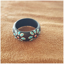 Bague Bois Fleurs Bleues