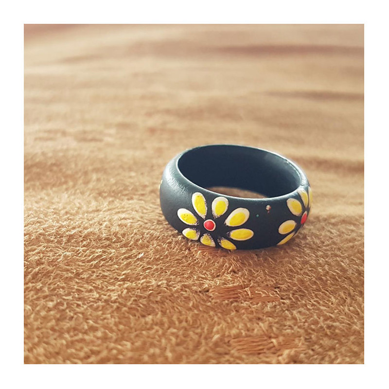 Bague Bois Fleurs Jaunes