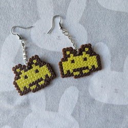 Boucles d'oreilles Space Invader Pixel jaune marron