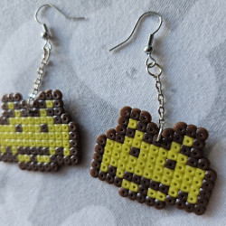 Boucles d'oreilles Space Invader Pixel jaune marron