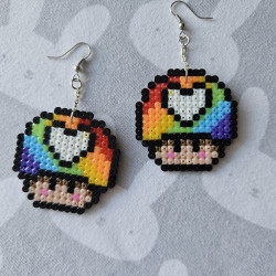 Boucles d'oreilles Champi Mario Toad COEUR RAINBOW