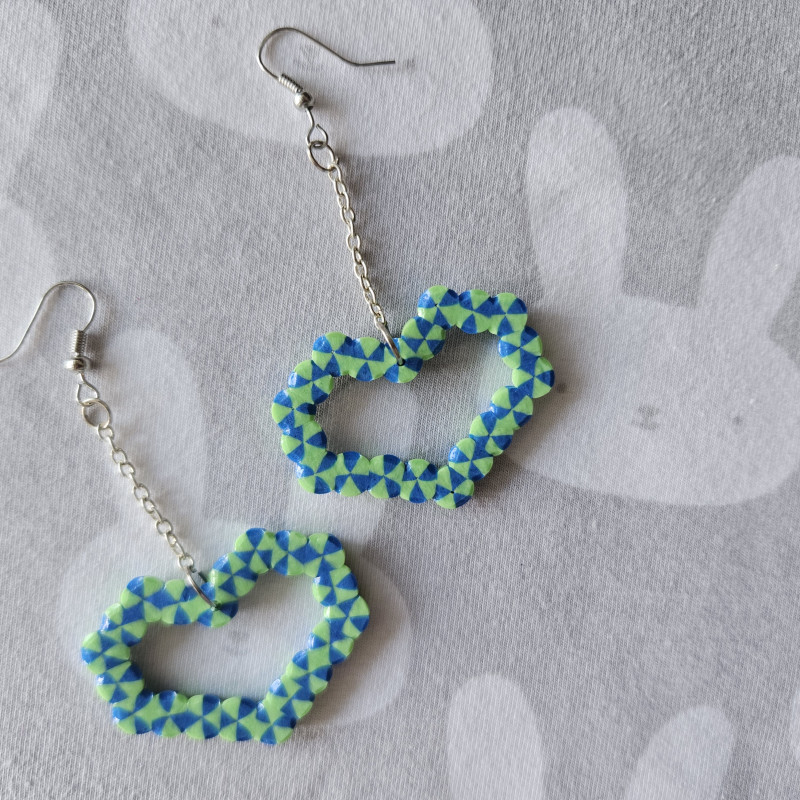 Boucles d'oreilles COEUR multicouleurs vert bleu